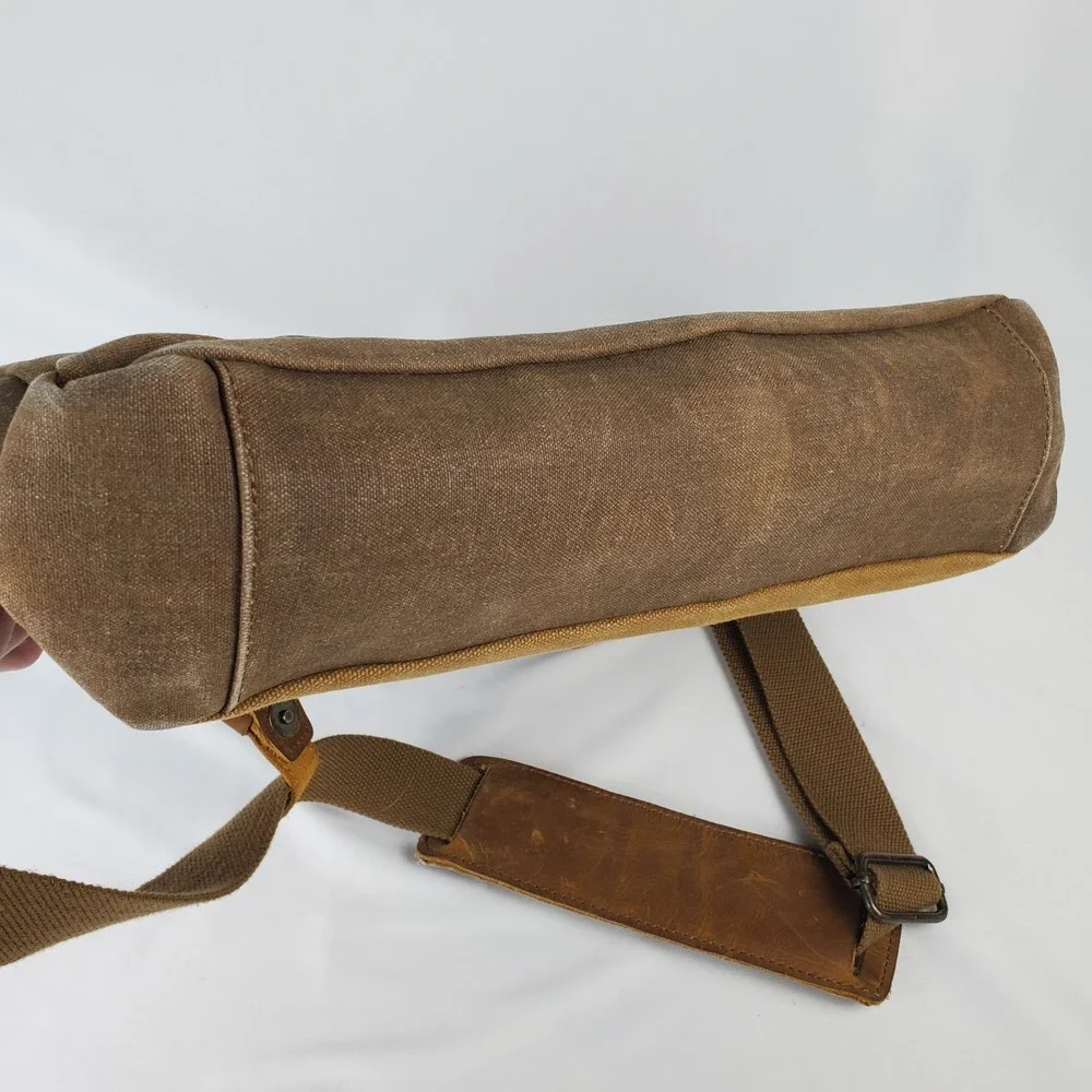 NEWHEY Messenger Laptop Bag Waterproof Canvas Leather Nubuck Brown Beeswax